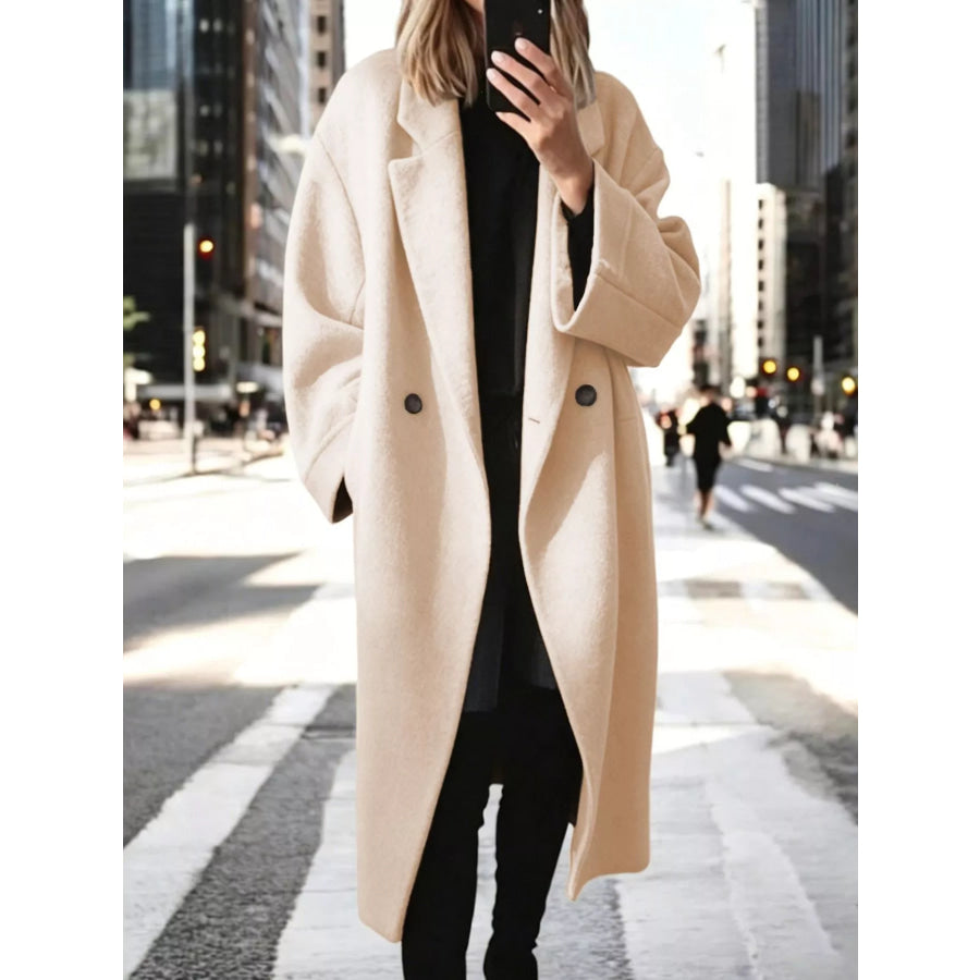 Full Size Lapel Collar Wool Blend Longline Coat Plus Size Orange-red / S Apparel and Accessories