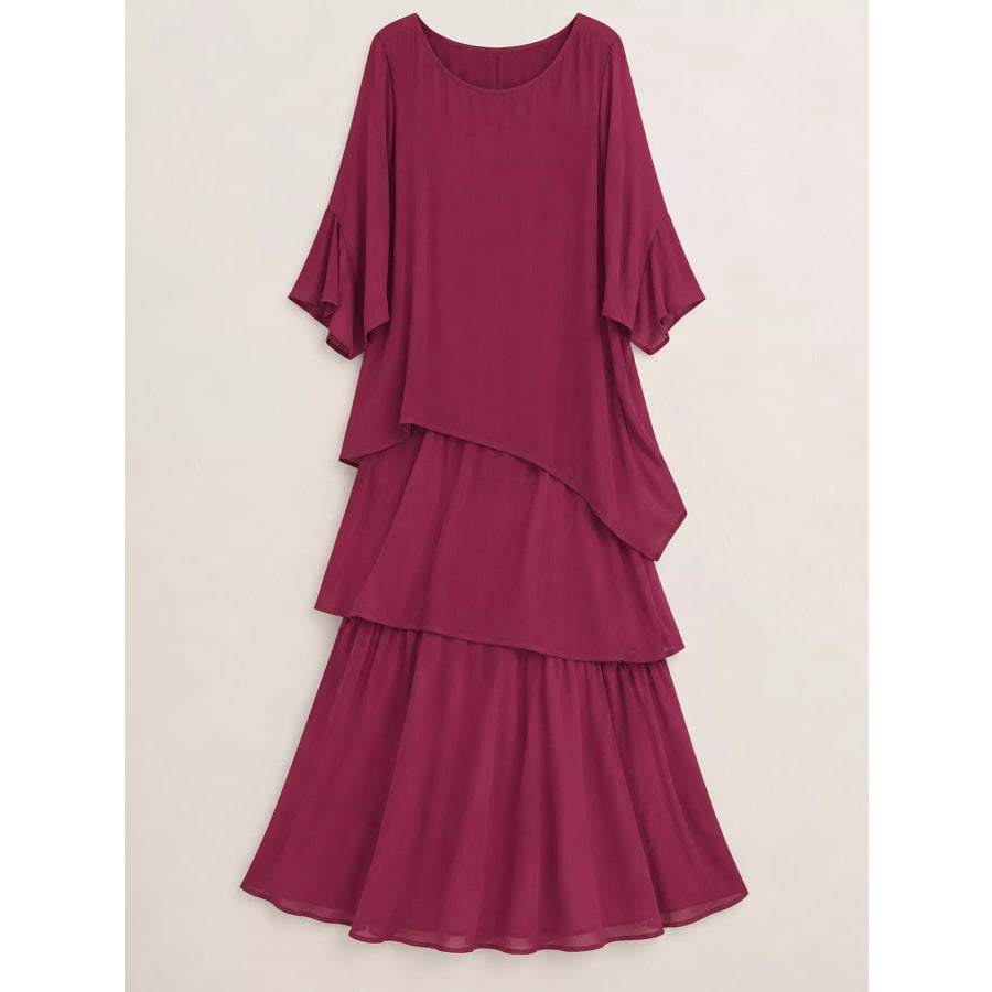 Full Size Layered Batwing Sleeve Maxi Dress Plus Apparel and Accessories