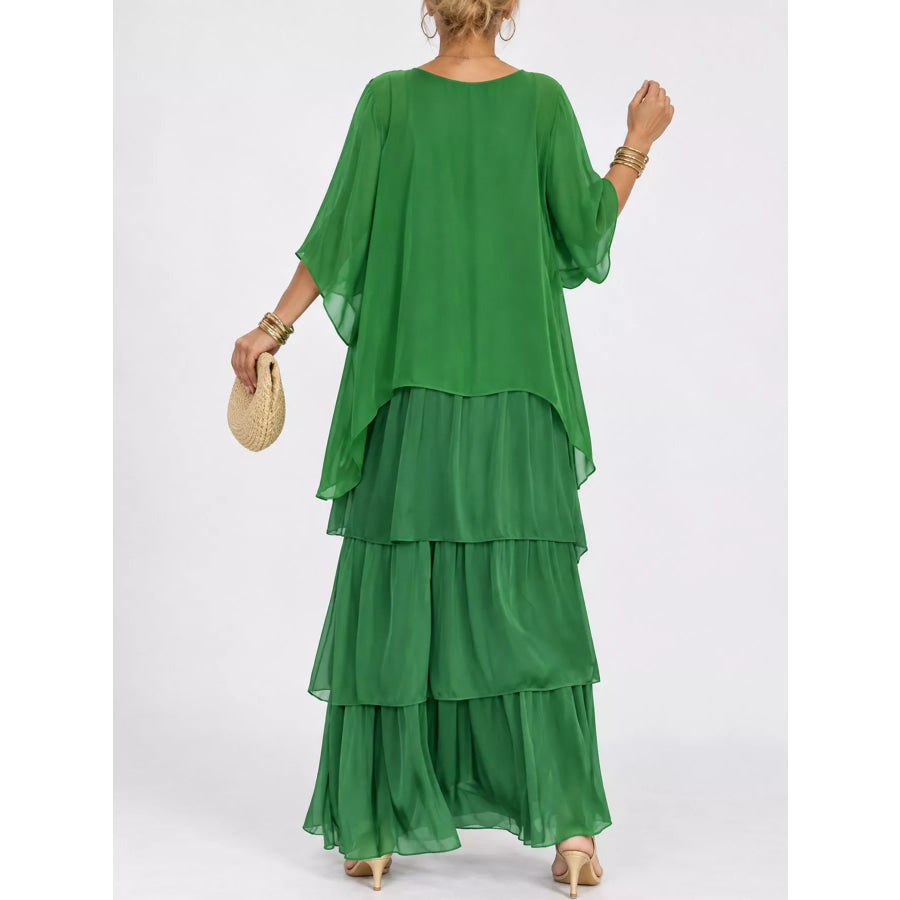 Full Size Layered Batwing Sleeve Maxi Dress Plus Apparel and Accessories