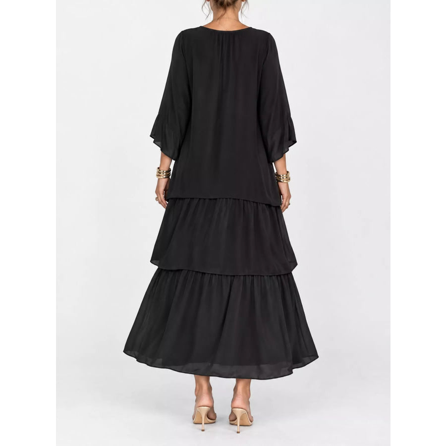 Full Size Layered Batwing Sleeve Maxi Dress Plus Apparel and Accessories