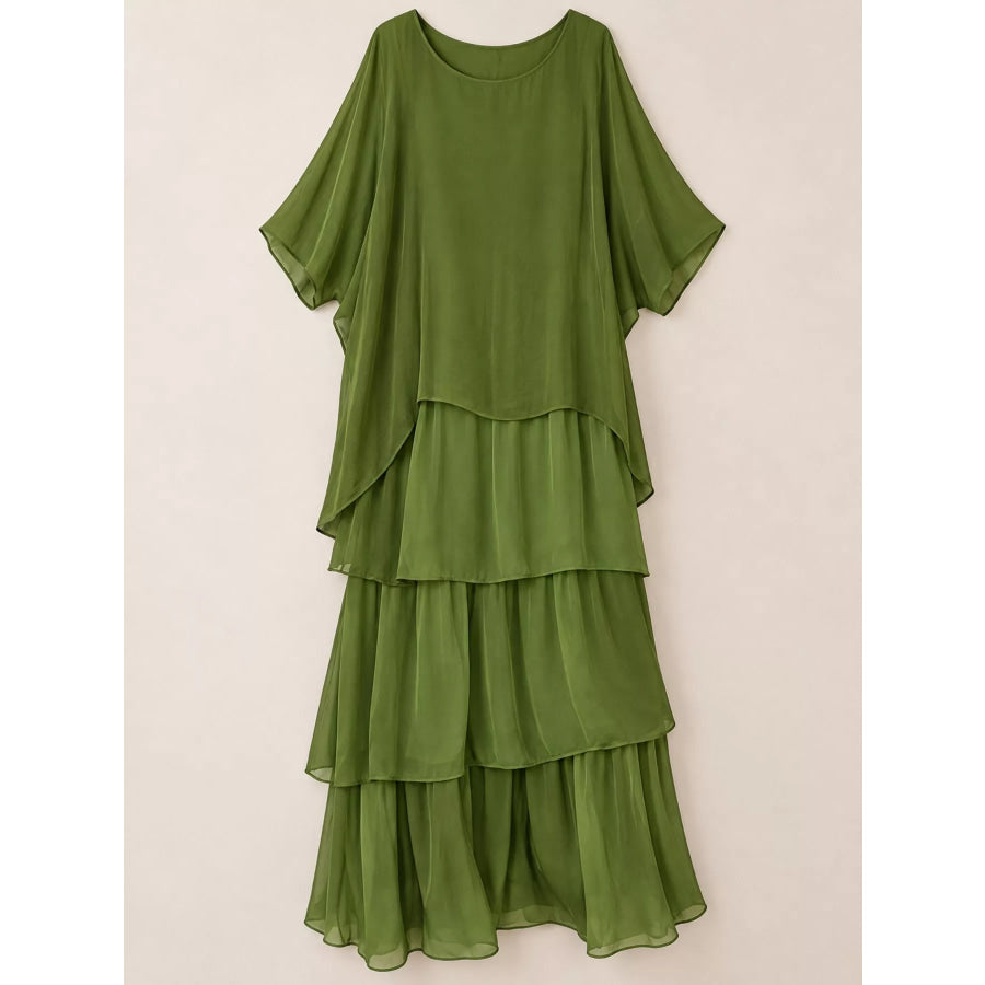 Full Size Layered Batwing Sleeve Maxi Dress Plus Apparel and Accessories