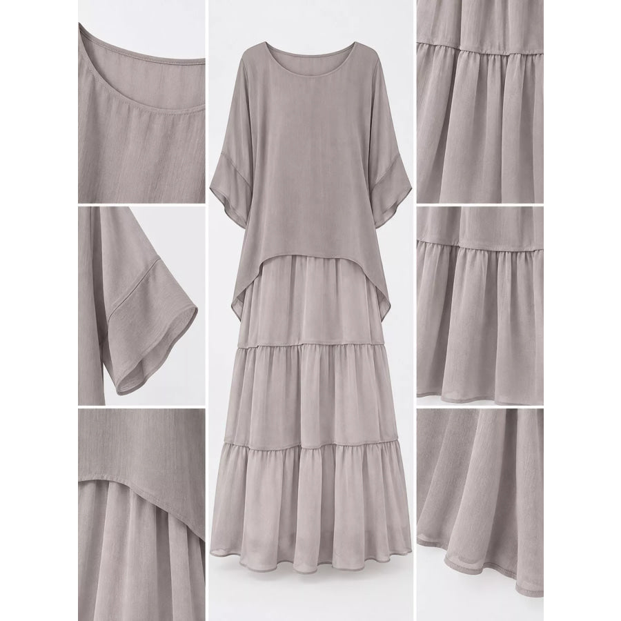 Full Size Layered Batwing Sleeve Maxi Dress Plus Apparel and Accessories