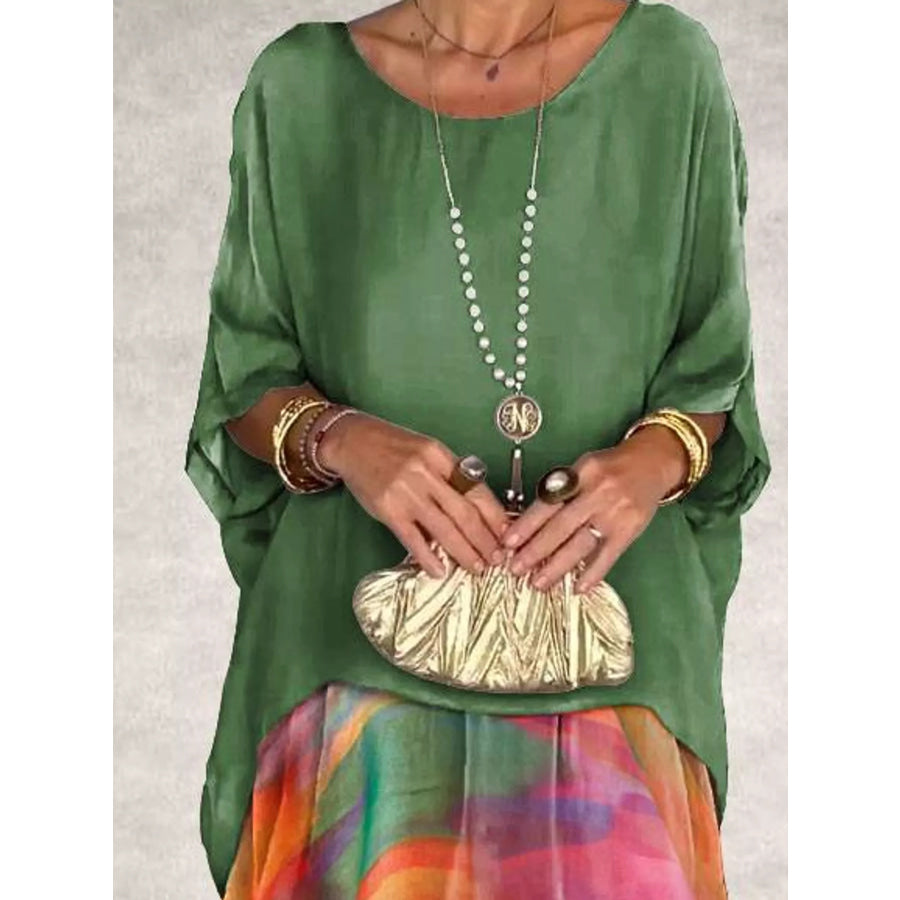 Full Size Layered Batwing Sleeve Maxi Dress Plus Apparel and Accessories