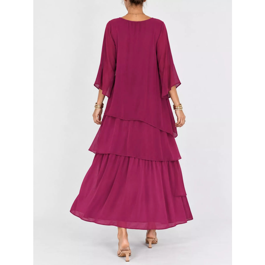 Full Size Layered Batwing Sleeve Maxi Dress Plus Apparel and Accessories
