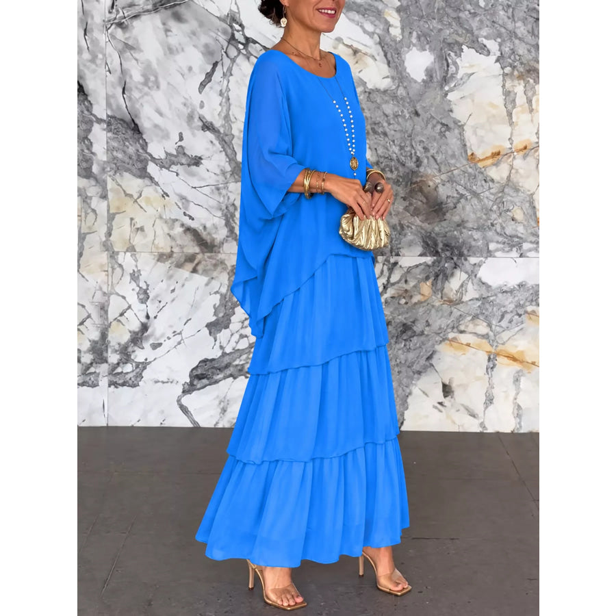 Full Size Layered Batwing Sleeve Maxi Dress Plus Apparel and Accessories
