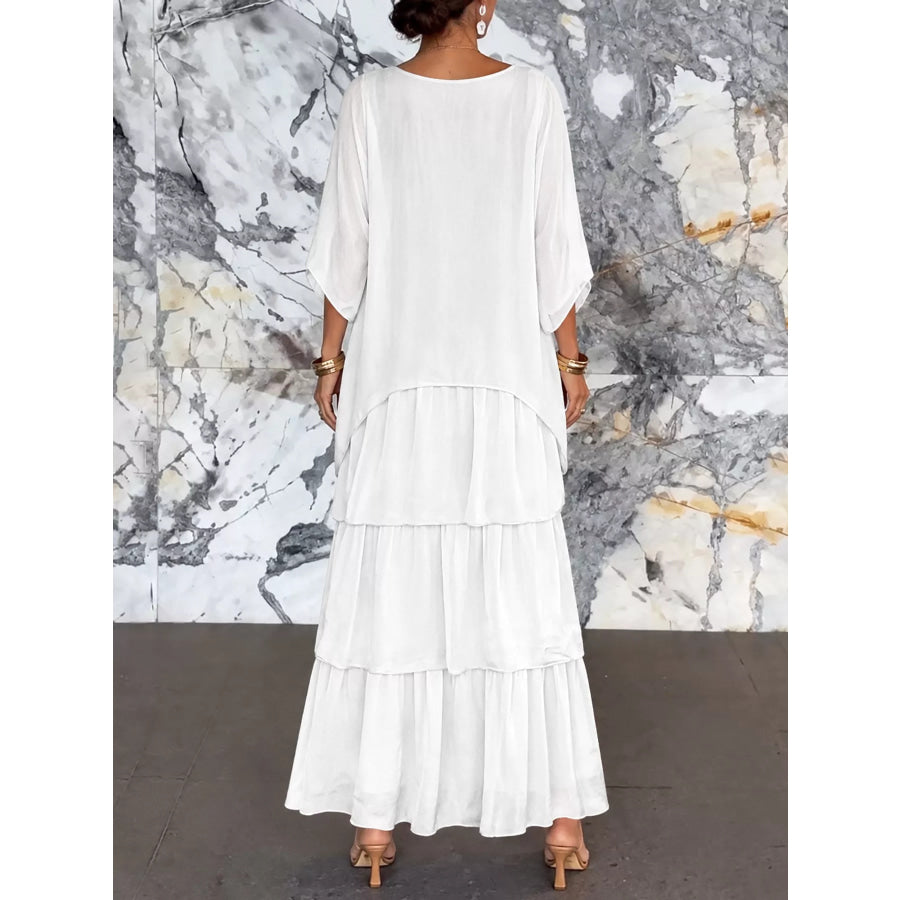 Full Size Layered Batwing Sleeve Maxi Dress Plus Apparel and Accessories
