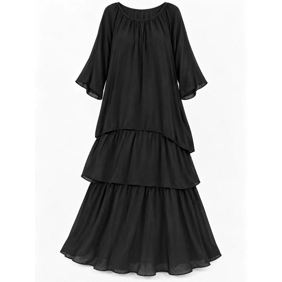 Full Size Layered Batwing Sleeve Maxi Dress Plus Apparel and Accessories