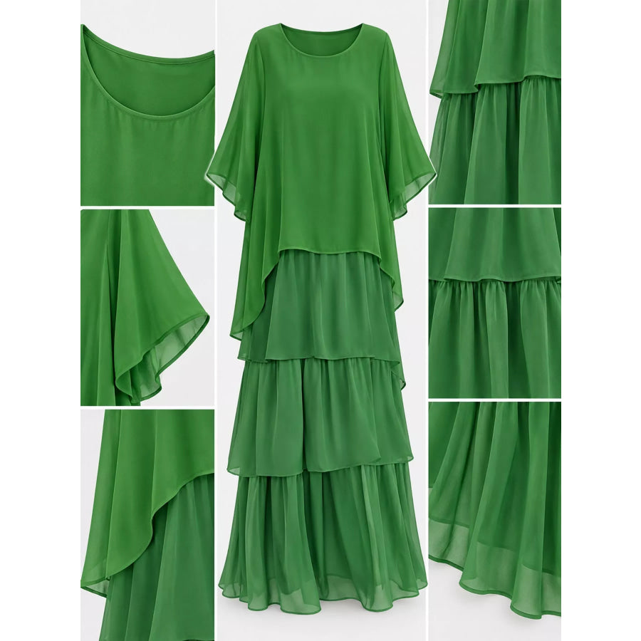 Full Size Layered Batwing Sleeve Maxi Dress Plus Apparel and Accessories