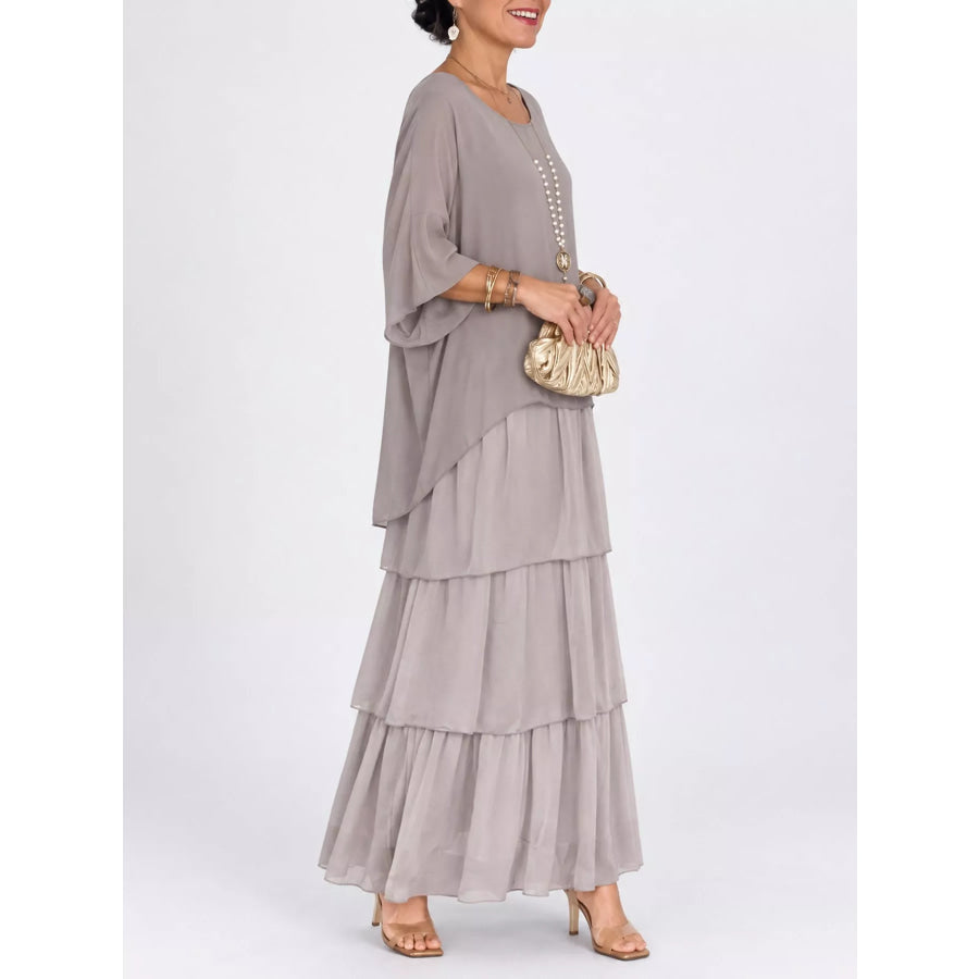 Full Size Layered Batwing Sleeve Maxi Dress Plus Apparel and Accessories