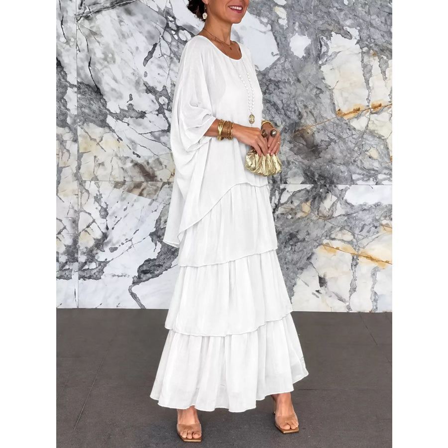 Full Size Layered Batwing Sleeve Maxi Dress Plus Apparel and Accessories