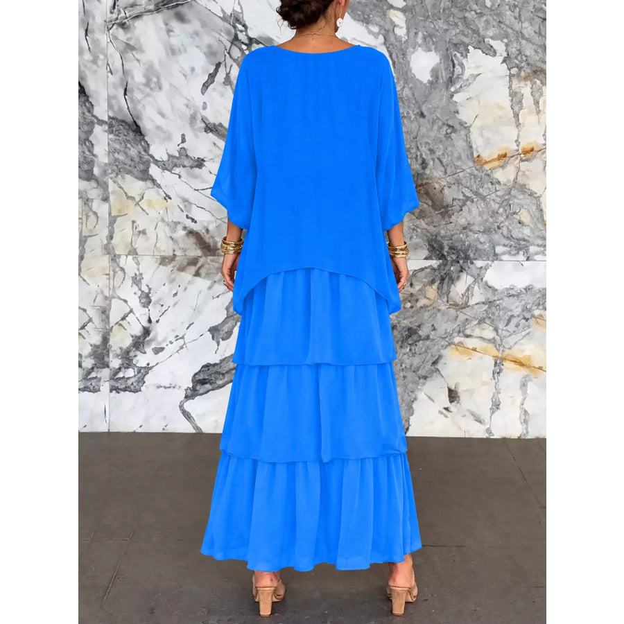 Full Size Layered Batwing Sleeve Maxi Dress Plus Apparel and Accessories