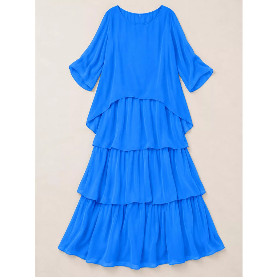 Full Size Layered Batwing Sleeve Maxi Dress Plus Apparel and Accessories