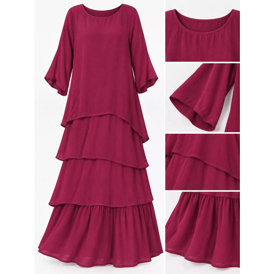 Full Size Layered Batwing Sleeve Maxi Dress Plus Apparel and Accessories