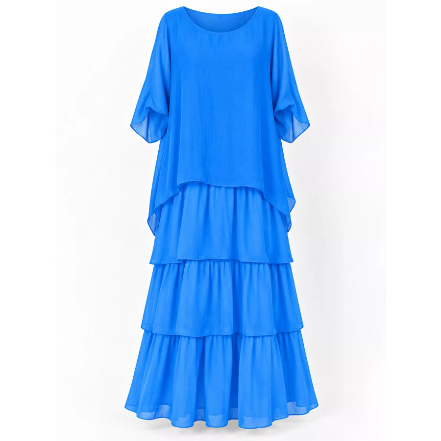 Full Size Layered Batwing Sleeve Maxi Dress Plus Apparel and Accessories