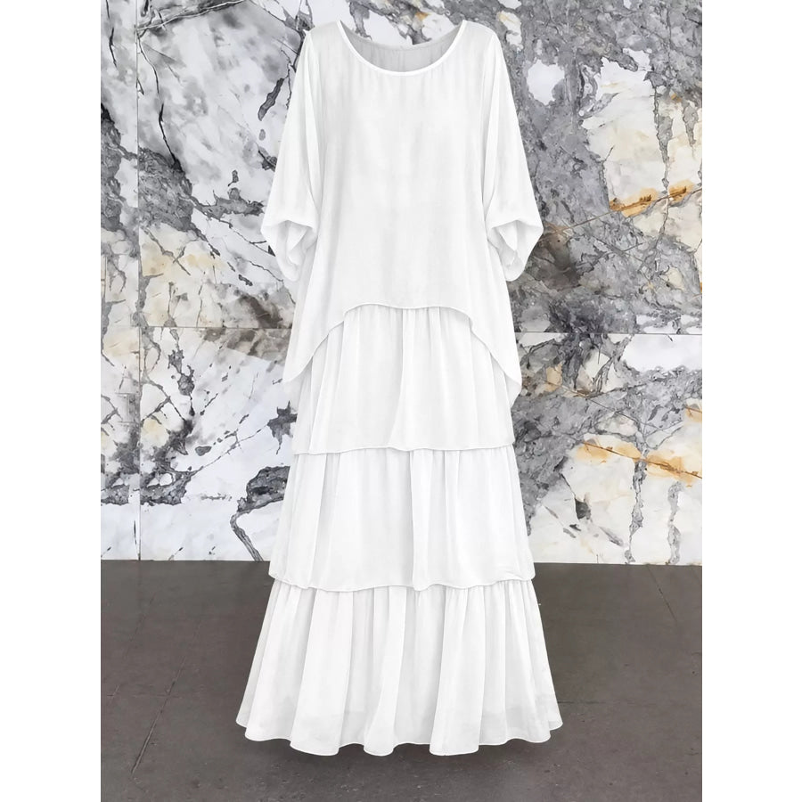 Full Size Layered Batwing Sleeve Maxi Dress Plus Apparel and Accessories
