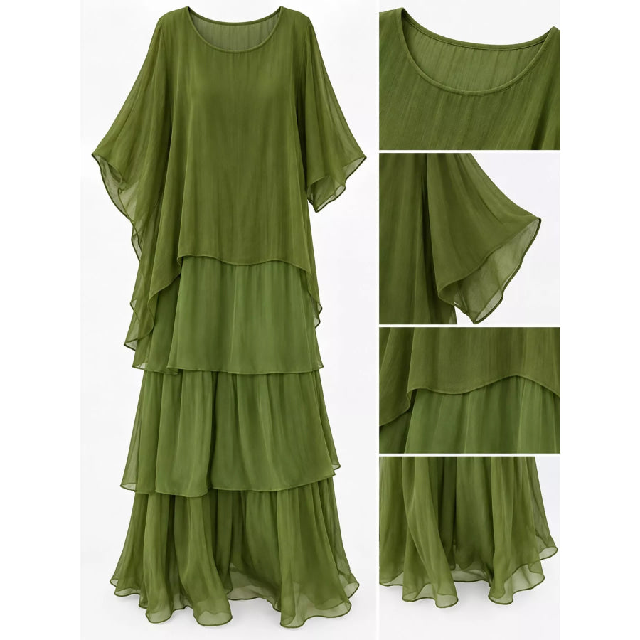 Full Size Layered Batwing Sleeve Maxi Dress Plus Apparel and Accessories