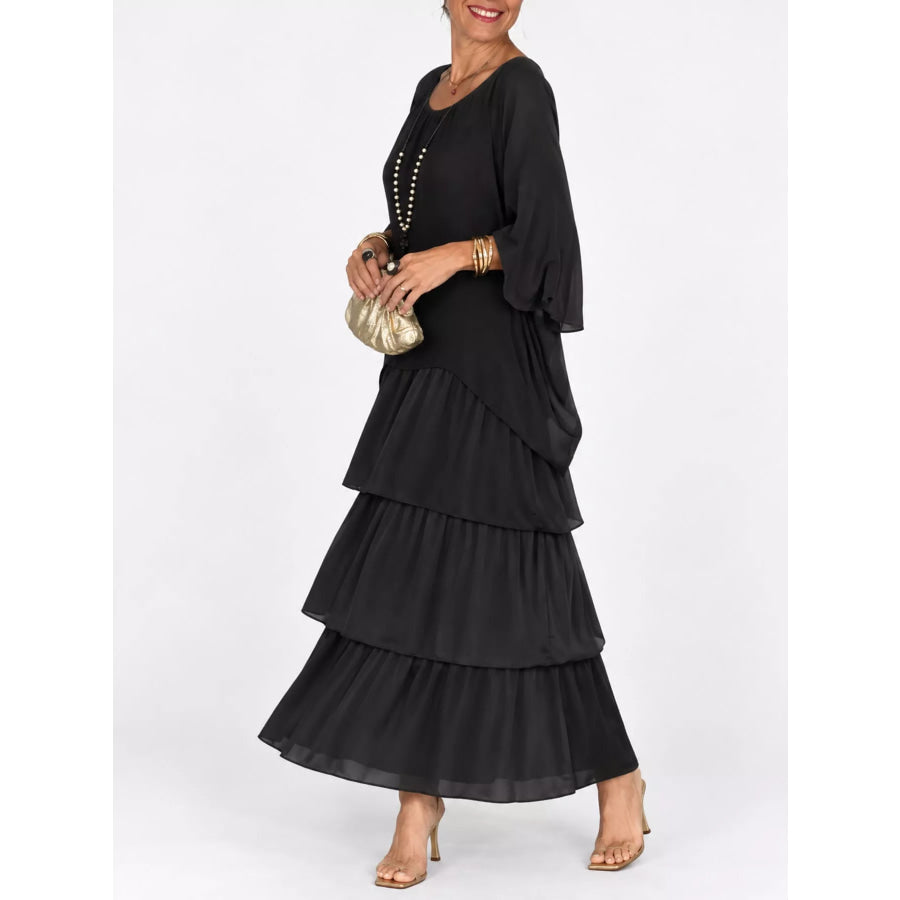 Full Size Layered Batwing Sleeve Maxi Dress Plus Apparel and Accessories
