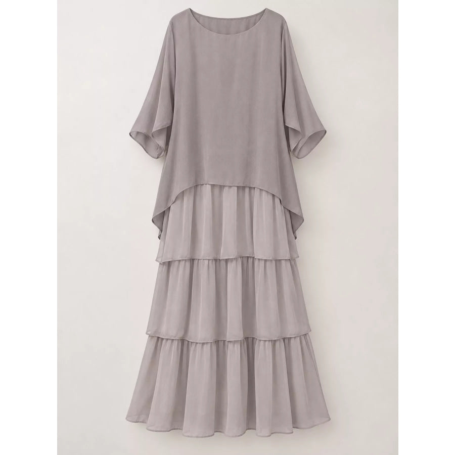 Full Size Layered Batwing Sleeve Maxi Dress Plus Apparel and Accessories