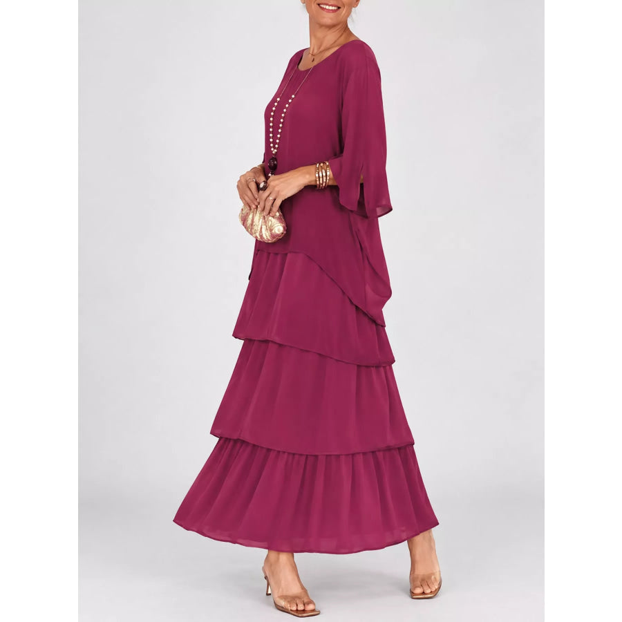 Full Size Layered Batwing Sleeve Maxi Dress Plus Apparel and Accessories