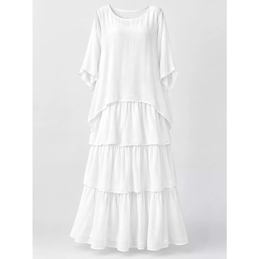 Full Size Layered Batwing Sleeve Maxi Dress Plus Apparel and Accessories