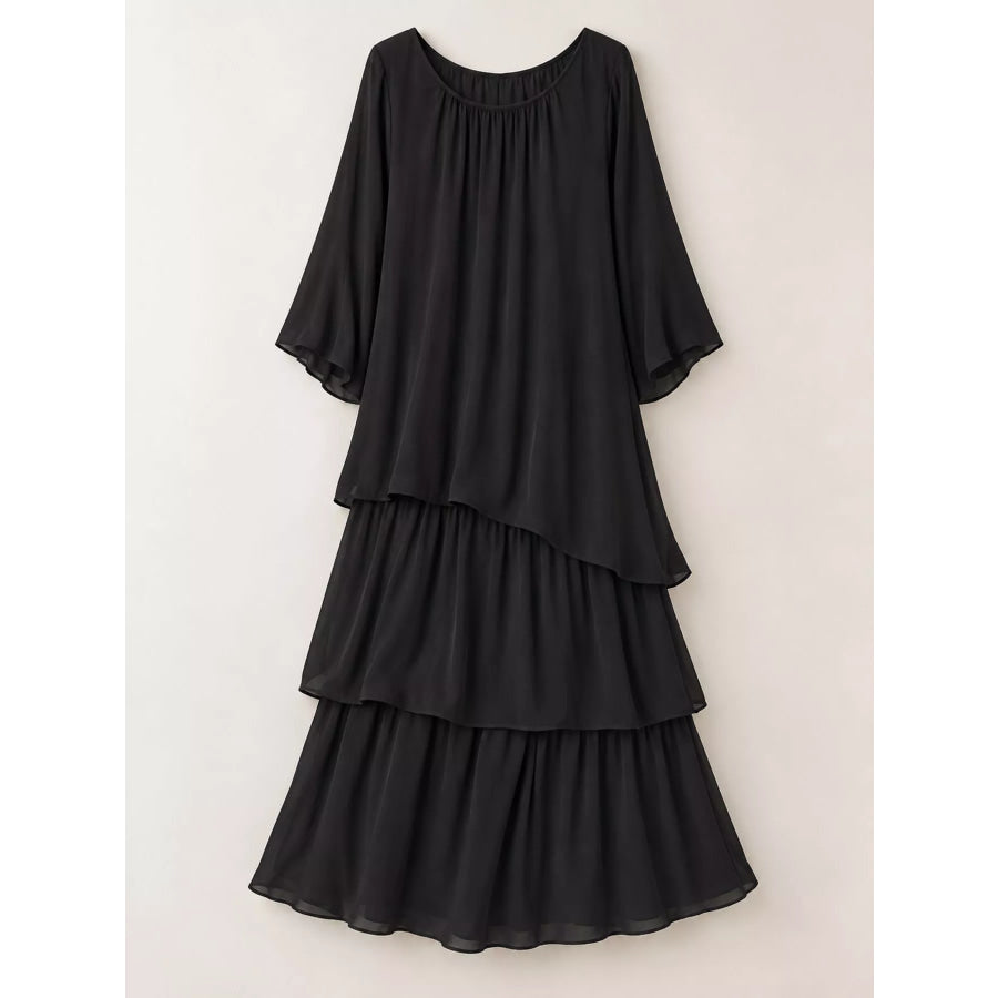 Full Size Layered Batwing Sleeve Maxi Dress Plus Apparel and Accessories