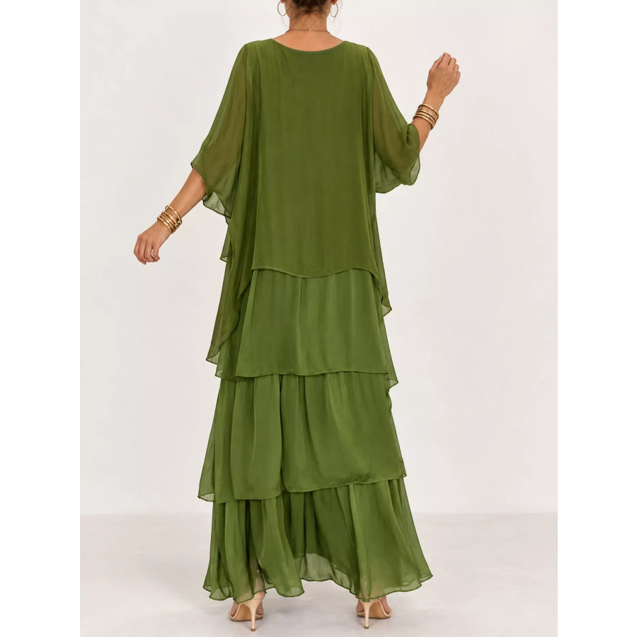 Full Size Layered Batwing Sleeve Maxi Dress Plus Apparel and Accessories