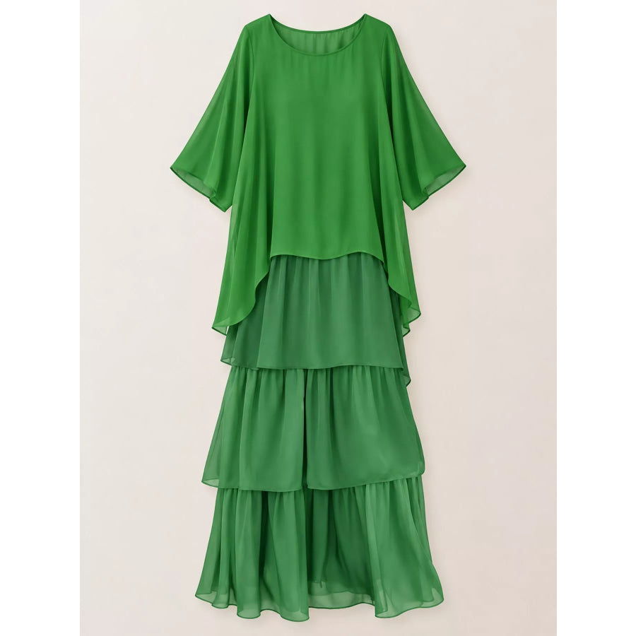 Full Size Layered Batwing Sleeve Maxi Dress Plus Apparel and Accessories