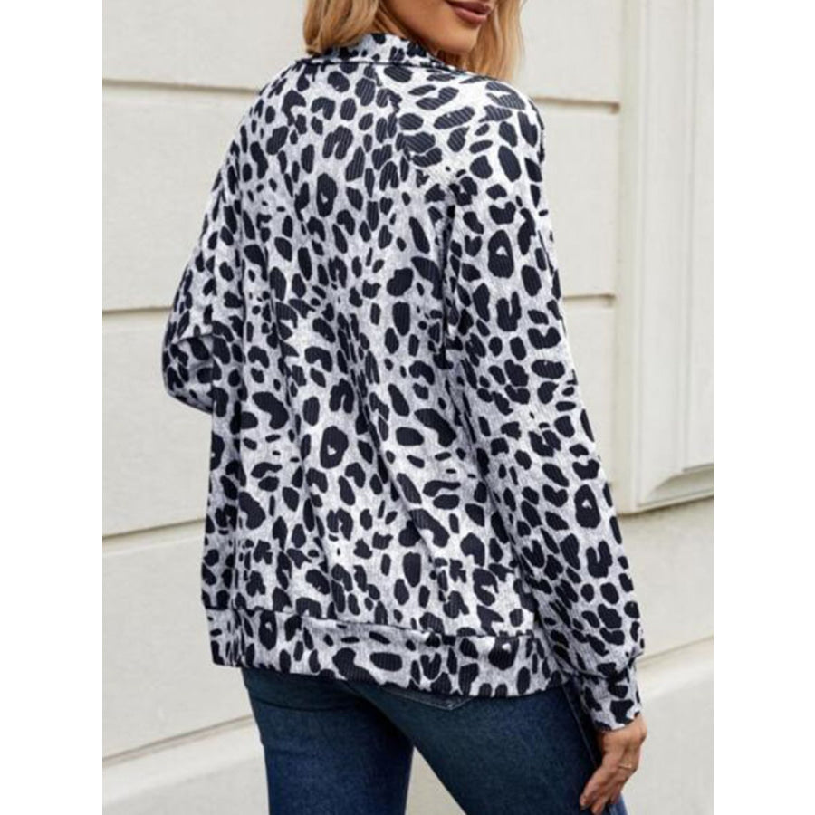 Full Size Leopard Collared Neck Zip Up Jacket Apparel and Accessories