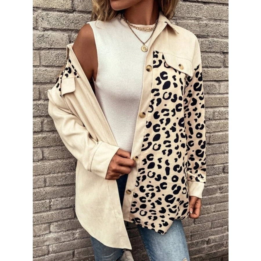 Full Size Leopard Collared Shirt