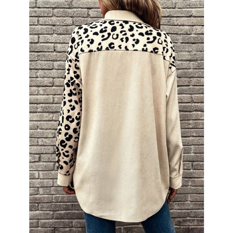 Full Size Leopard Collared Shirt