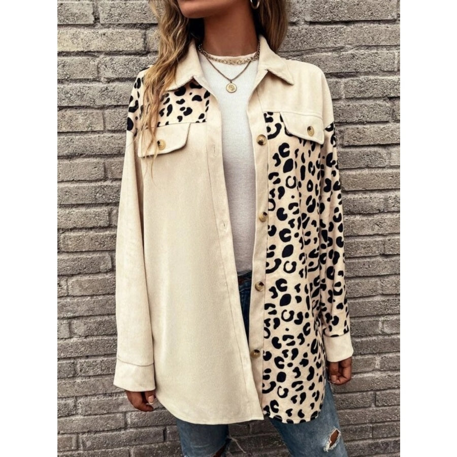 Full Size Leopard Collared Shirt