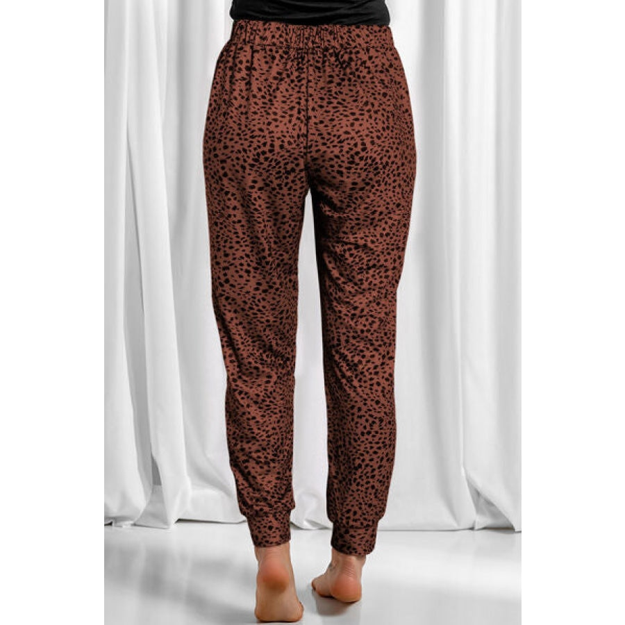 Full Size Leopard Drawstring Pocketed Pants Clothing