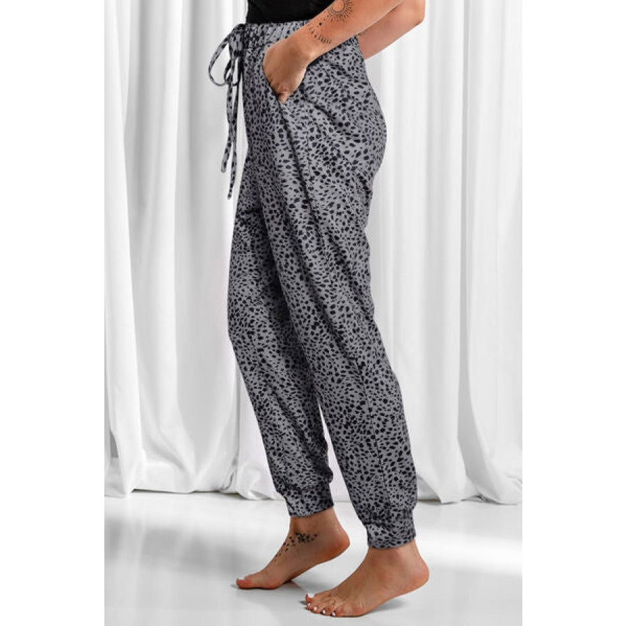 Full Size Leopard Drawstring Pocketed Pants Clothing