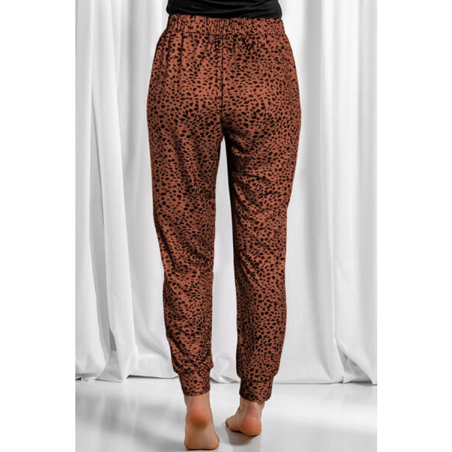 Full Size Leopard Drawstring Pocketed Pants Clothing