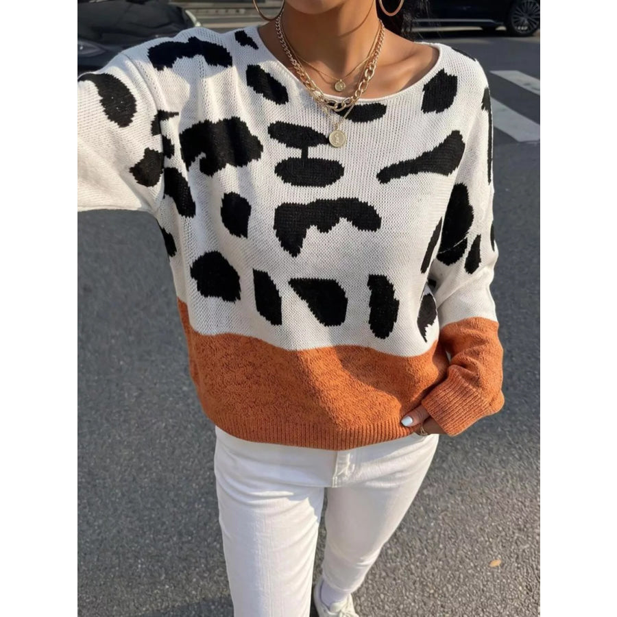 Full Size Leopard One Shoulder Sweater Plus Apparel and Accessories