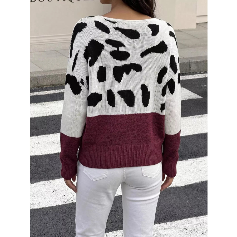 Full Size Leopard One Shoulder Sweater Plus Apparel and Accessories