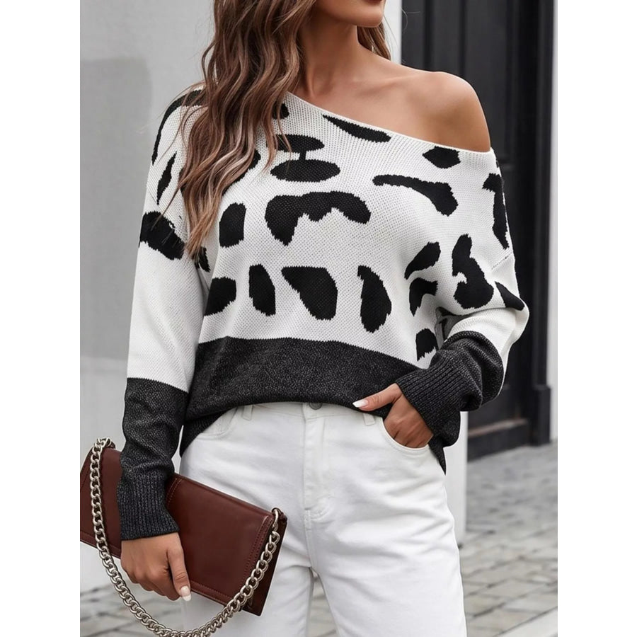 Full Size Leopard One Shoulder Sweater Plus Black / S Apparel and Accessories
