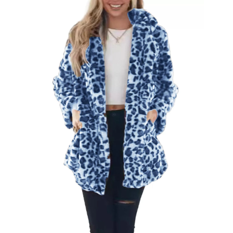 Full Size Leopard Open Front Outerwear Plus Apparel and Accessories