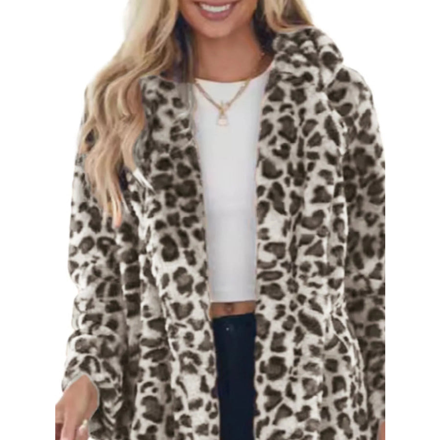 Full Size Leopard Open Front Outerwear Plus Apparel and Accessories
