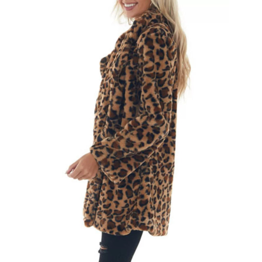 Full Size Leopard Open Front Outerwear Plus Apparel and Accessories