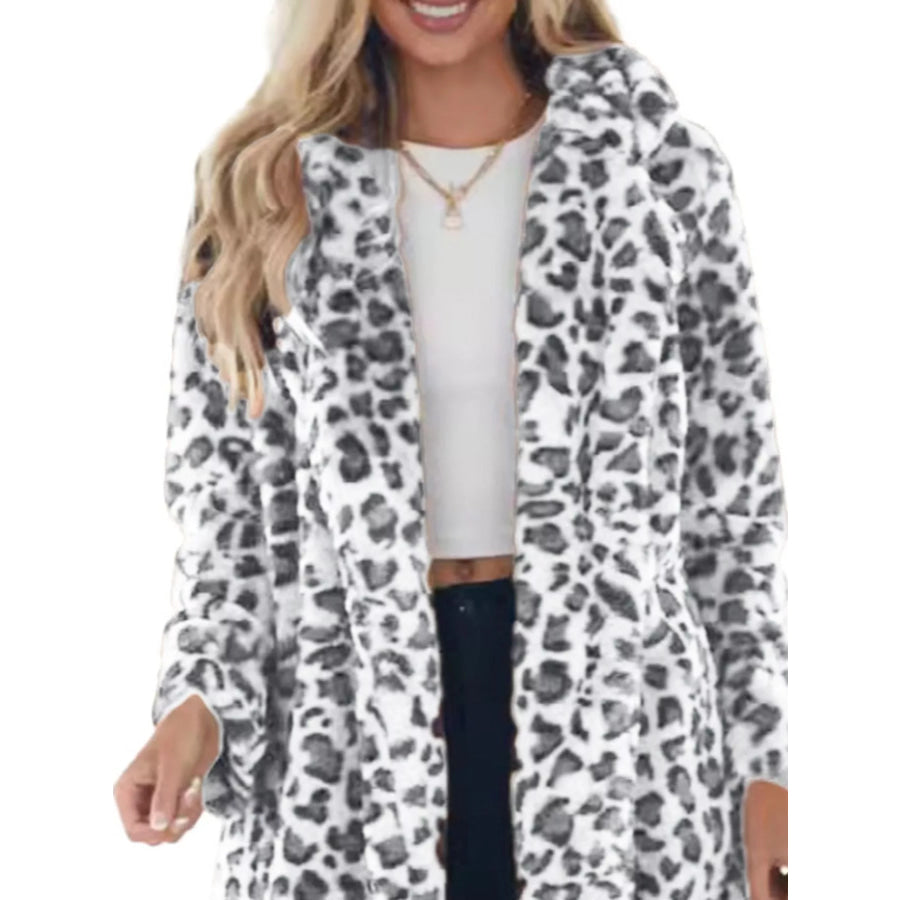 Full Size Leopard Open Front Outerwear Plus Apparel and Accessories