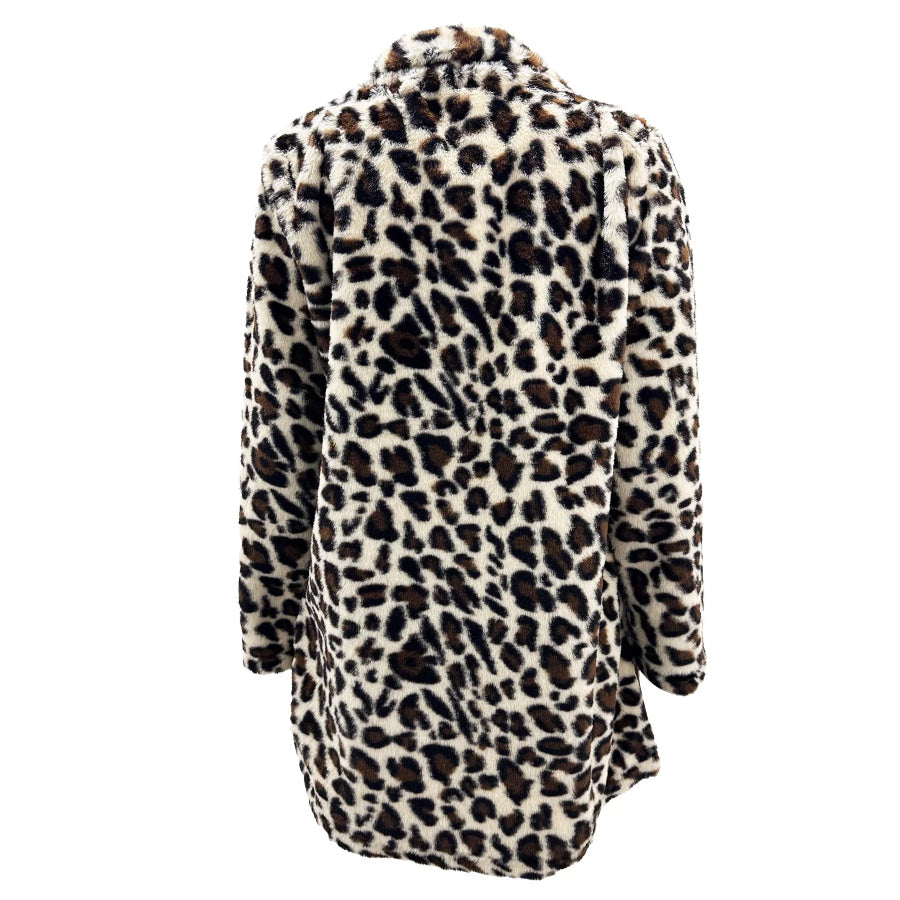 Full Size Leopard Open Front Outerwear Plus Apparel and Accessories