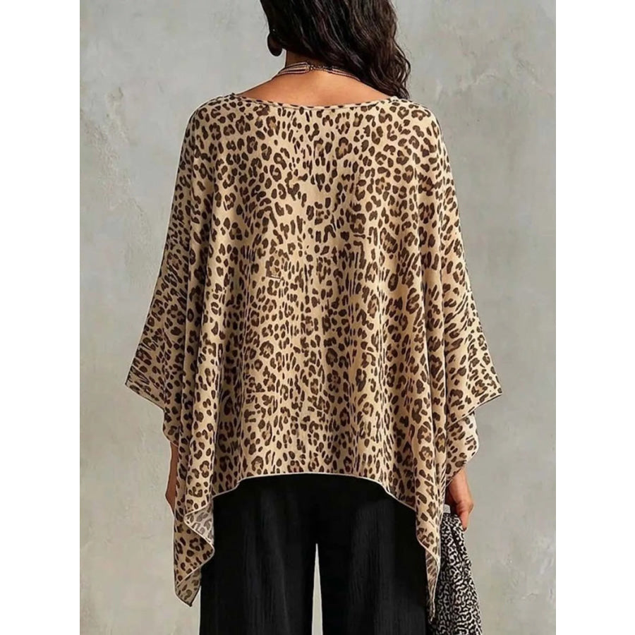 Full Size Leopard Print Asymmetrical Hem Top Plus Size Apparel and Accessories