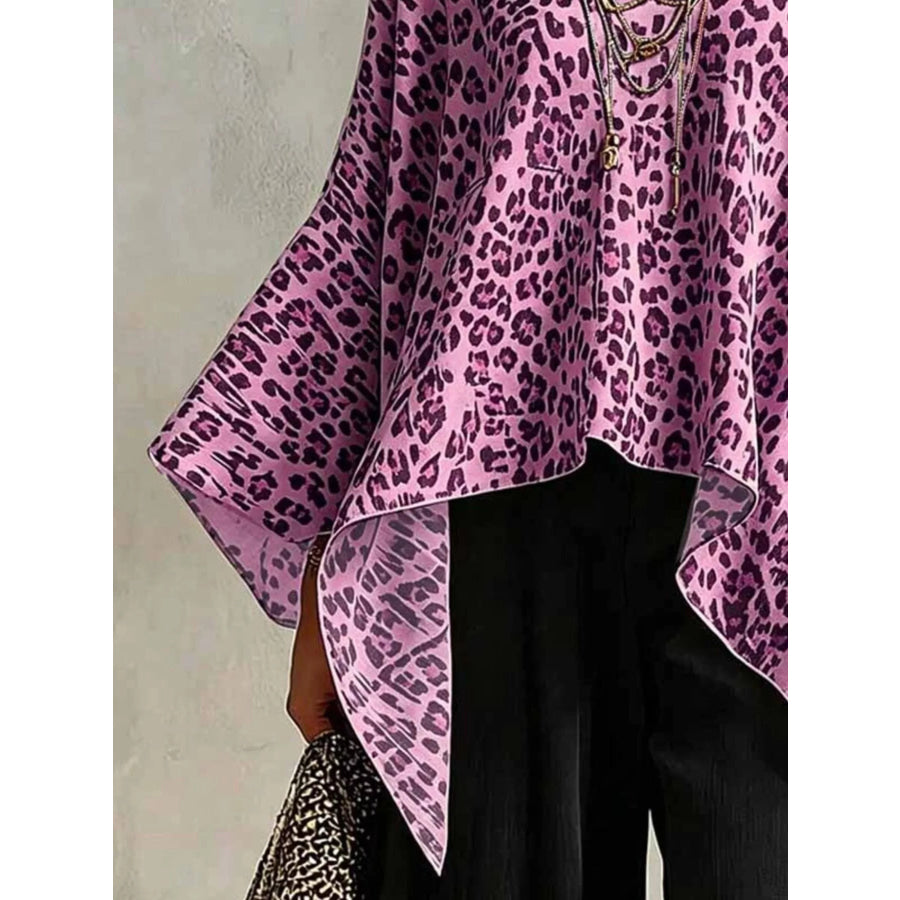 Full Size Leopard Print Asymmetrical Hem Top Plus Size Apparel and Accessories