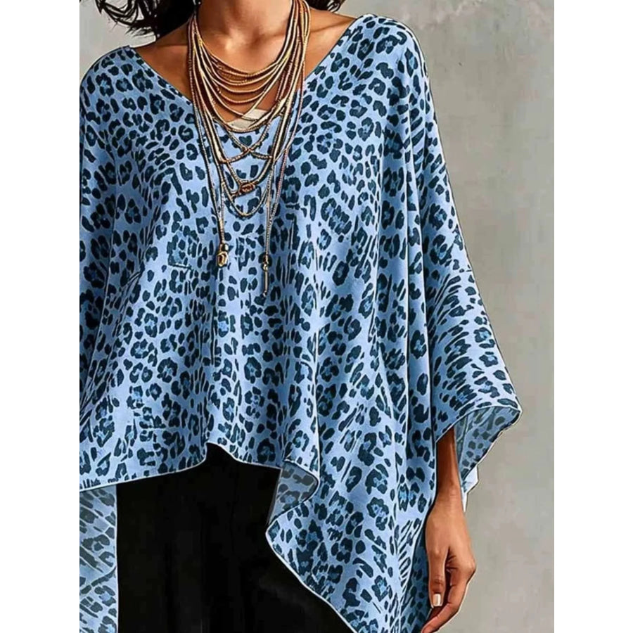 Full Size Leopard Print Asymmetrical Hem Top Plus Size Apparel and Accessories
