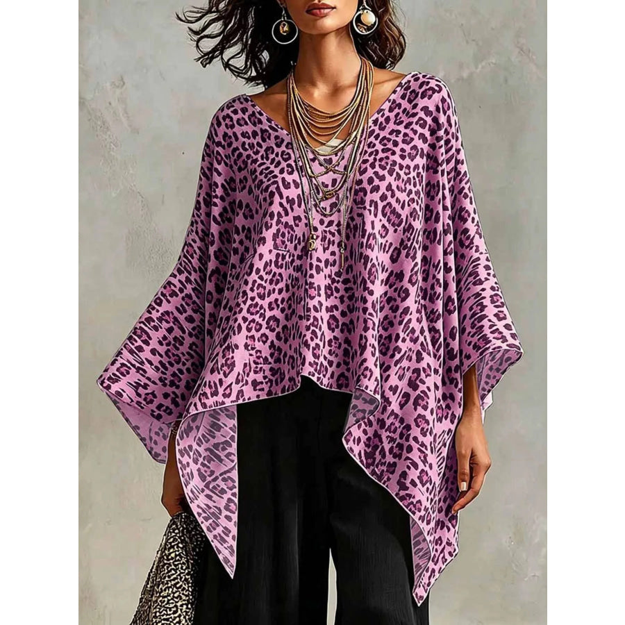 Full Size Leopard Print Asymmetrical Hem Top Plus Size Pink / S Apparel and Accessories