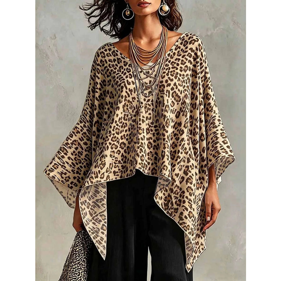 Full Size Leopard Print Asymmetrical Hem Top Plus Size Yellow / S Apparel and Accessories