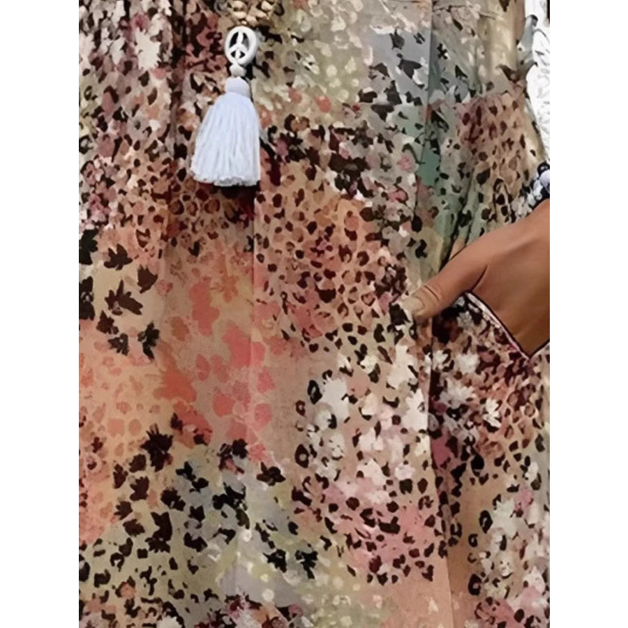 Full Size Leopard Print Casual Midi Dress with Pockets Plus Apparel and Accessories