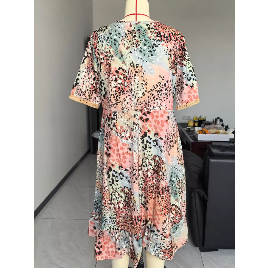 Full Size Leopard Print Casual Midi Dress with Pockets Plus Apparel and Accessories