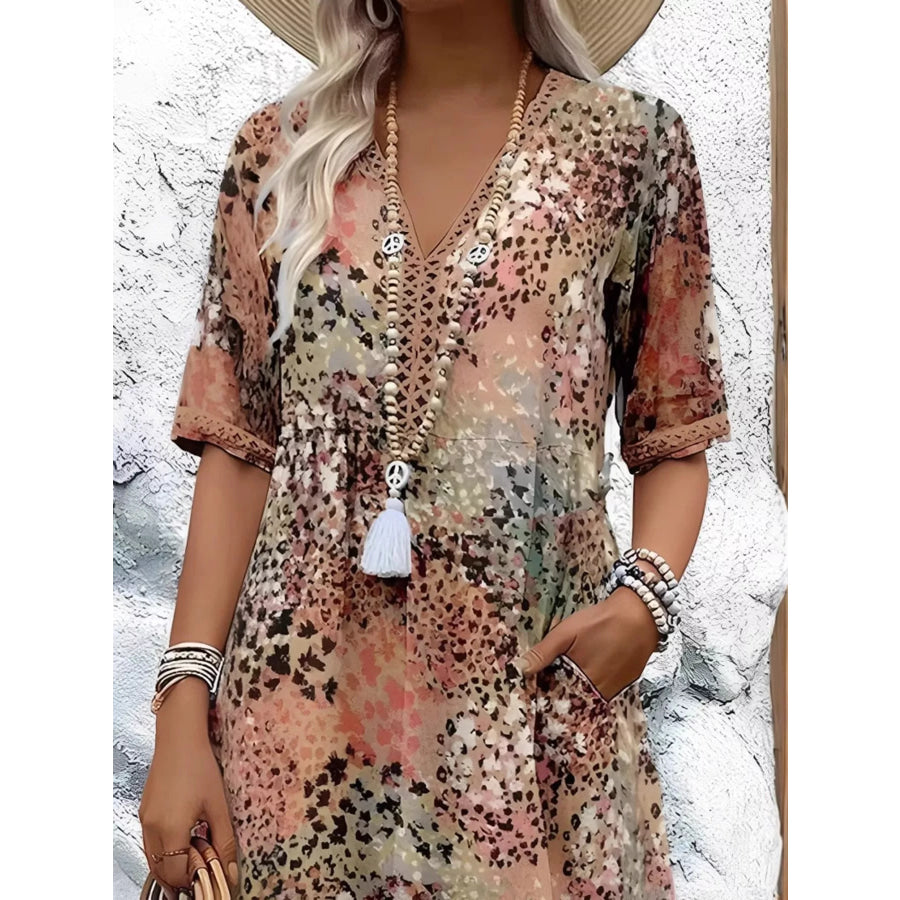 Full Size Leopard Print Casual Midi Dress with Pockets Plus Khaki-Leopard / S Apparel and Accessories